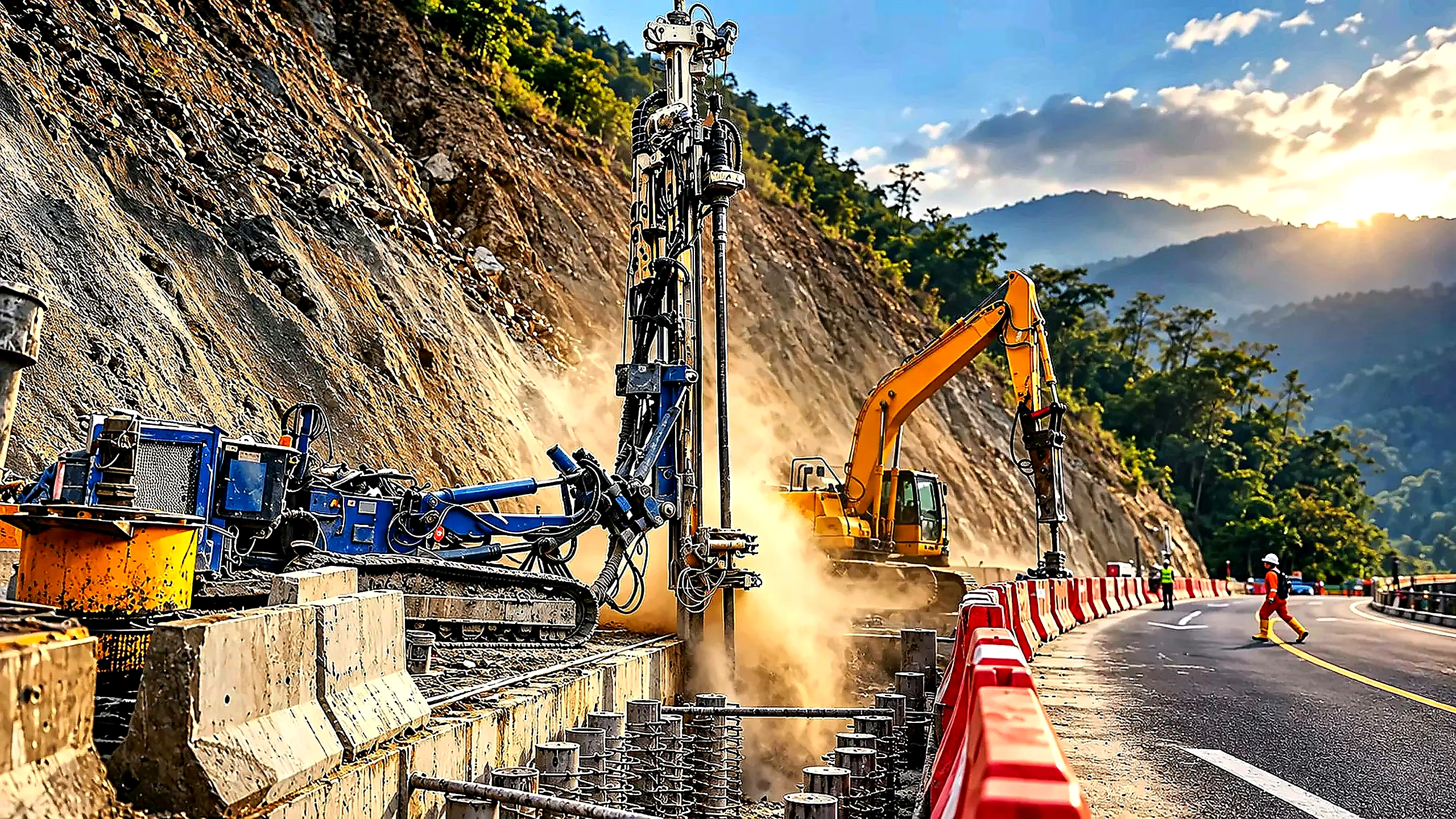 Maquinaria de perforación y excavación en obra
