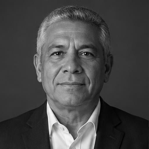 Retrato simulado de una persona ficticia; fotografía real del equipo pendiente
